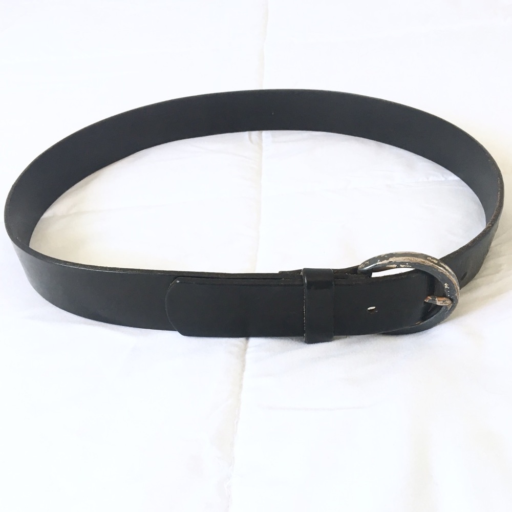 Vintage Black Genuine Leather Brass Buckle